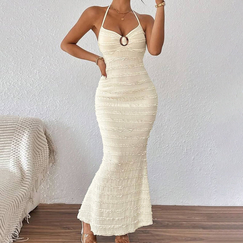 Damen Strick-Maxikleid mit verführerischem Wasserfall-Ausschnitt und feinen Rippendetails R&B