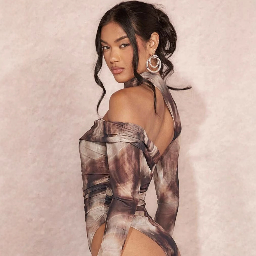 Damen Hochgeschlossener Bodysuit mit asymmetrischem Schnitt und raffinierten Drapierungen R&B