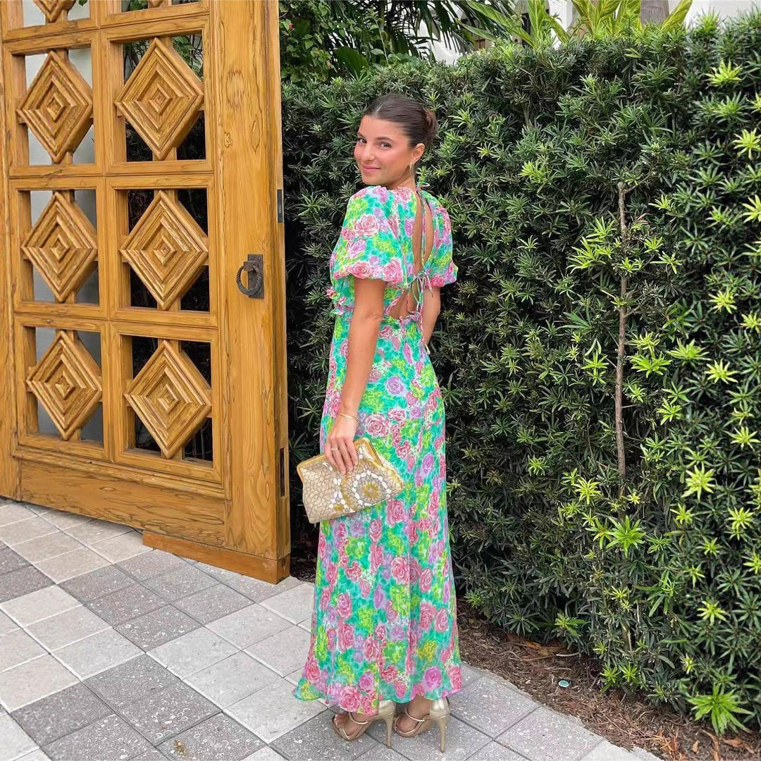 Damen Maxi-Kleid mit romantischem Flora-Design und fließendem Schnitt R&B