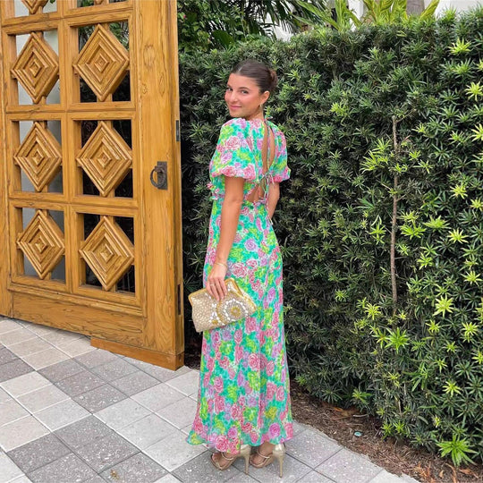 Damen Maxi-Kleid mit romantischem Flora-Design und fließendem Schnitt R&B