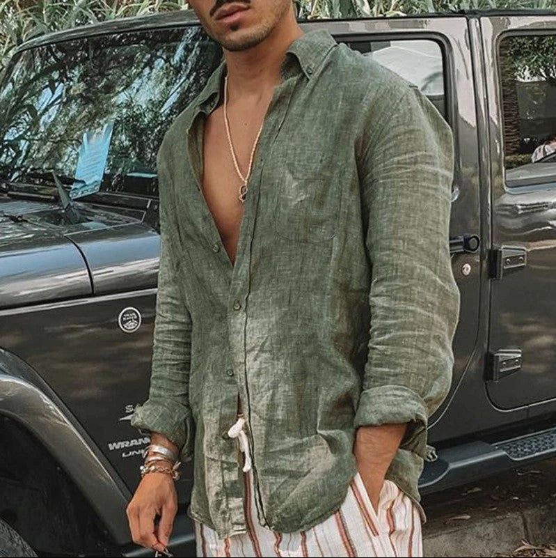 Herren Leichtes Leinenhemd R&B