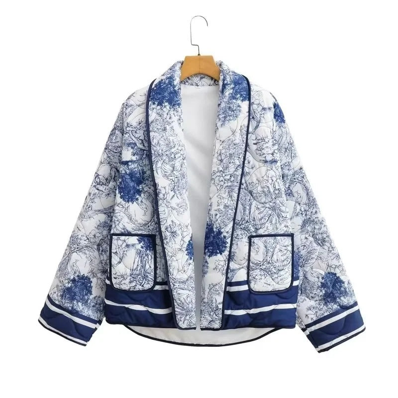 Damen Steppjacke mit floralem Design und eleganten Taschen R&B