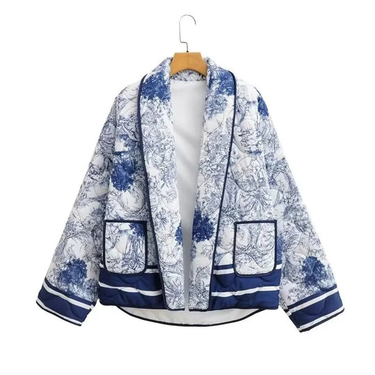Damen Steppjacke mit floralem Design und eleganten Taschen R&B