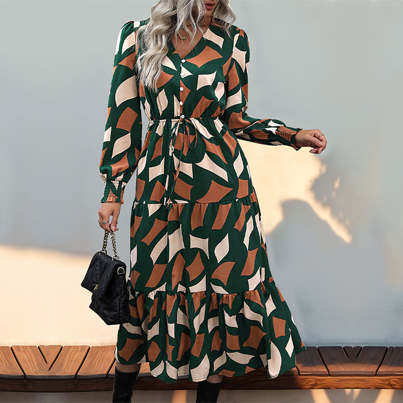 Damen Maxikleid mit knöpfen und elastischem Taillenzug R&B