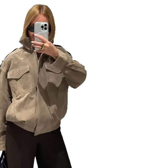 Damen Fetziges Wildlederjacke mit praktischen Taschen R&B