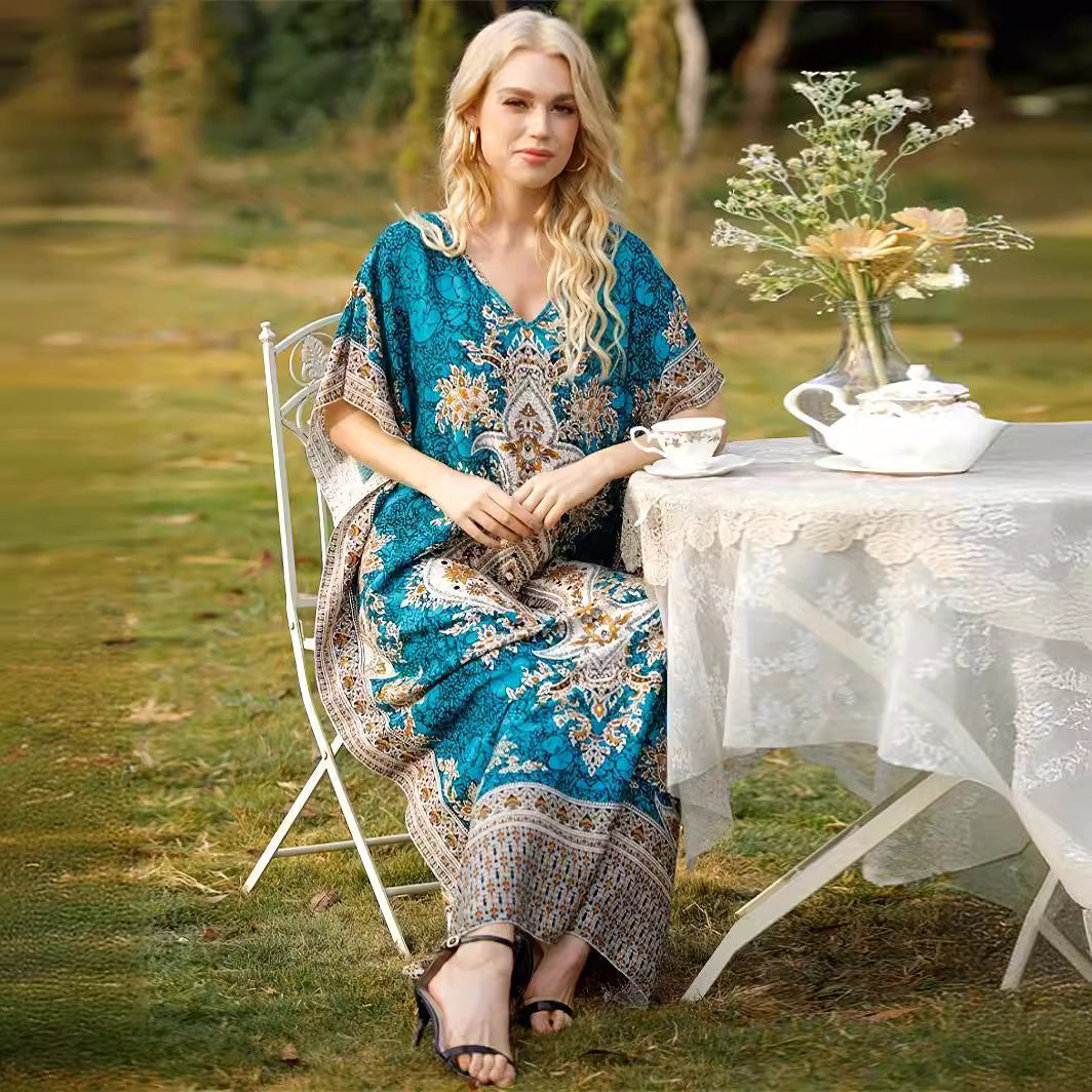 Damen Maxikleid mit elegantem floralem Muster und V-Ausschnitt R&B