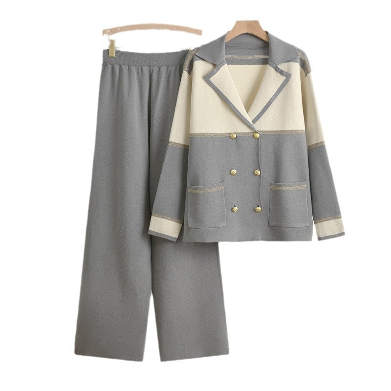 Damen elegantes und komfortables Freizeitanzug-Set mit doppelter Knopfleiste R&B