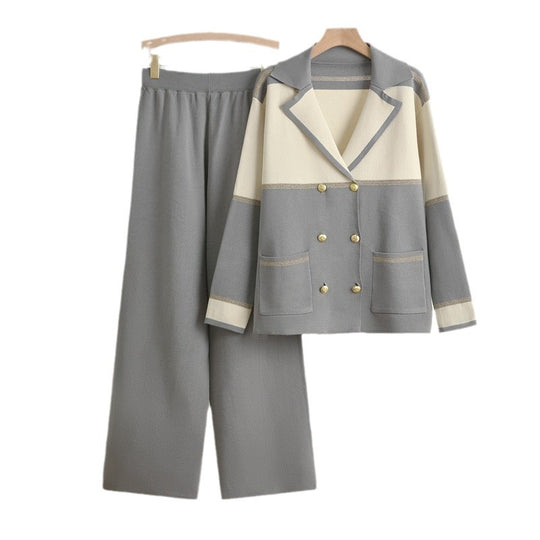 Damen elegantes und komfortables Freizeitanzug-Set mit doppelter Knopfleiste R&B