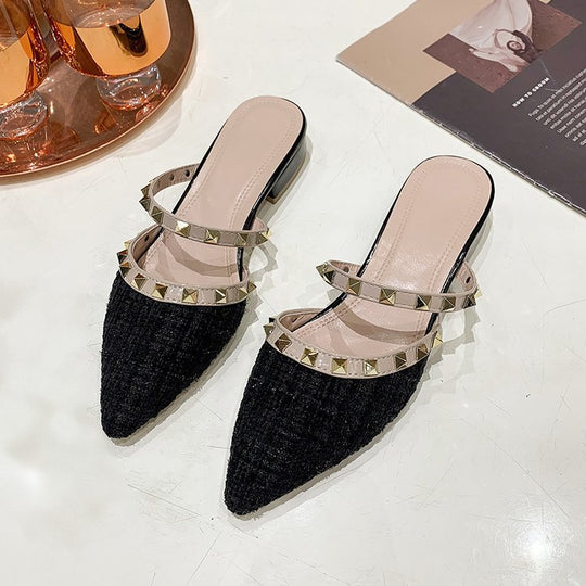 Damen elegante Mules mit strukturierter Oberfläche und Metallakzenten R&B