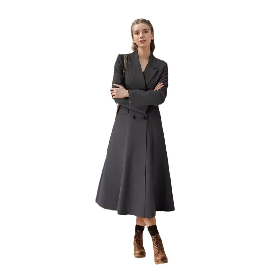 Damen eleganter Maximantel mit doppelter Knopfreihe und weit schwingendem Rock R&B