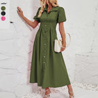 Damen Maxikleid mit schickem Hemdkragen und volumetrischen Puffärmel R&B