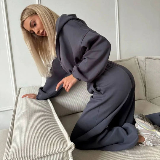 Damen lässiges Lounge-Set mit Hoodie und weiten Hosen R&B