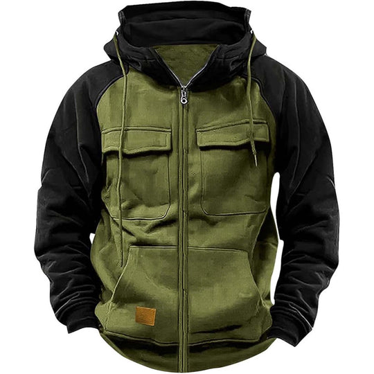 Herren Kapuzenjacke mit praktischen Vorder-Utility-Taschen und hohem Kragen R&B