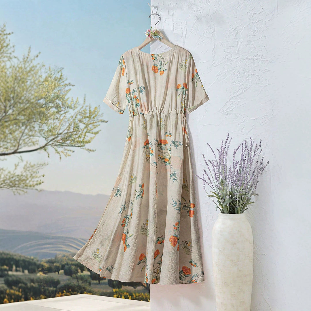 Damen Langarm Maxi-Kleid mit floralem Design und elastischem Bund R&B