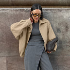 Damen Oversized Baumwolljacke mit Stehkragen und praktischen Taschen R&B