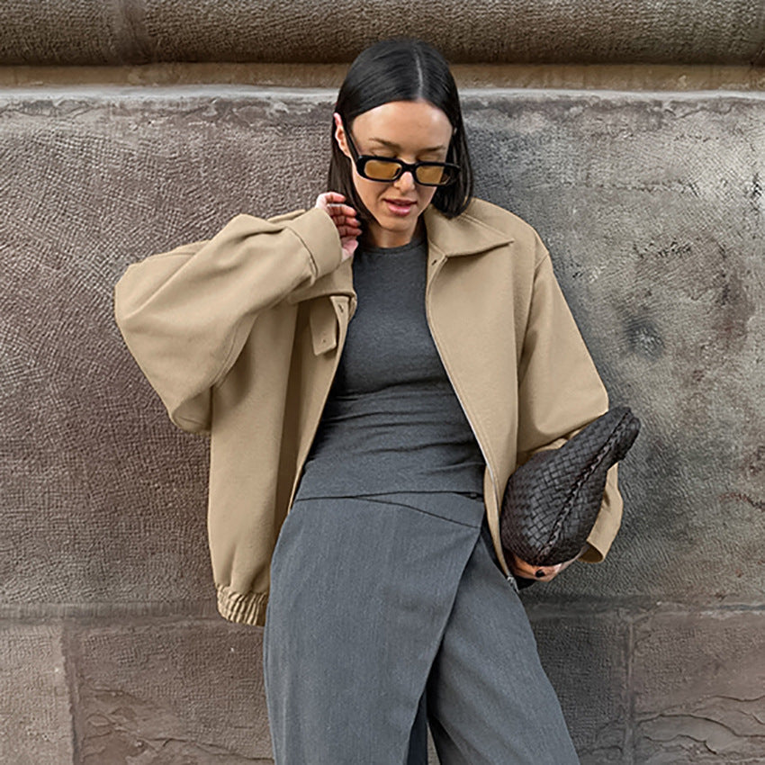 Damen Oversized Baumwolljacke mit Stehkragen und praktischen Taschen R&B