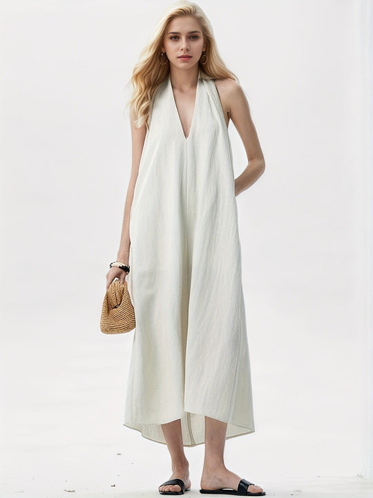 Damen Elegantes Maxikleid mit tiefem V-Ausschnitt und fließendem Stoff R&B