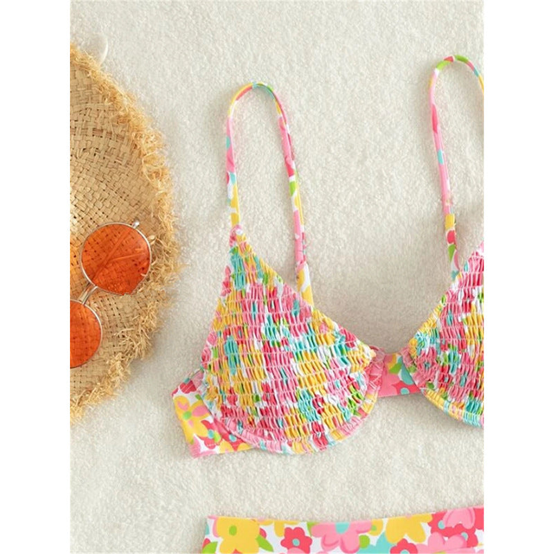 Damen Hochgeschnittener Bikini mit floralem Muster und schmalen Trägern R&B