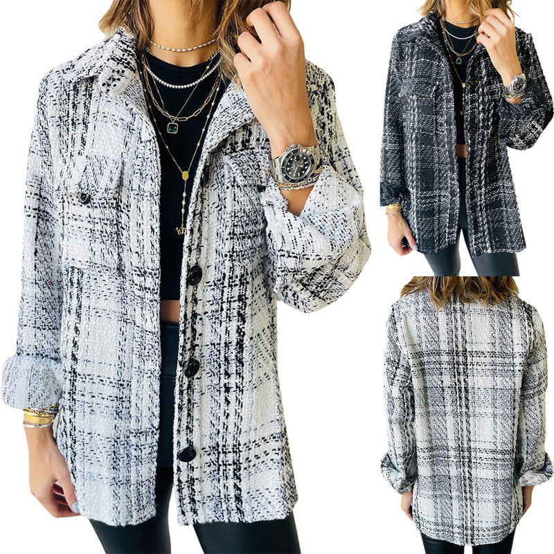 Damen Karierte Overshirt-Jacke mit Taschen und lässigem Schnitt R&B