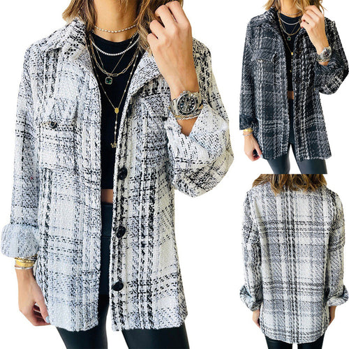Damen Karierte Overshirt-Jacke mit Taschen und lässigem Schnitt R&B