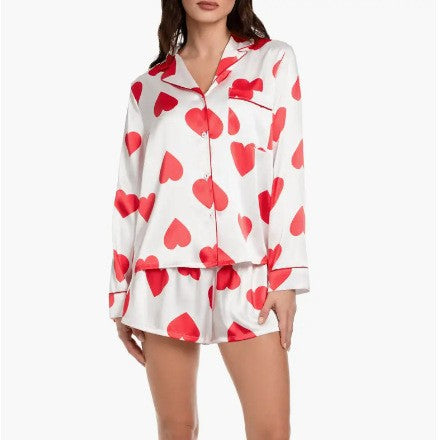 Damen Satin-Pyjama-Set mit Herzen R&B