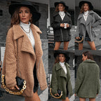 Damen kuschelige Teddyjacke mit asymmetrischem Revers und praktischen Taschen