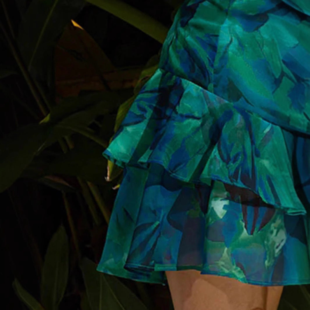 Damen Spaghettiträger Kleid mit verspielten Rüschendetails und bezauberndem V-Ausschnitt R&B