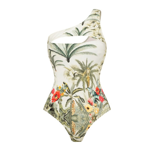 Damen Einseitiger Badeanzug mit raffiniertem Cut-Out und floralem Design R&B