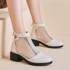 Damen Elegante Stiefeletten mit modischem Mesh-Einsatz und Blockabsatz