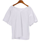 Damen Puffärmel V-Ausschnitt Top