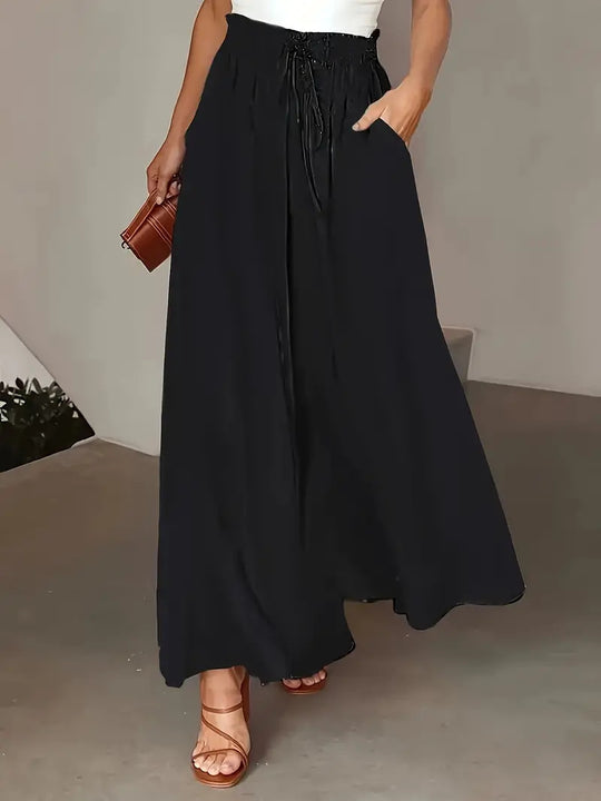 Damen Weit geschnittene Palazzo-Hose mit elastischem Bund und Punktmuster R&B
