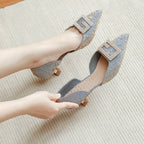 Damen elegante Sling-Pumps mit kunstvollem Blumenrelief und funkelndem Schmuck
