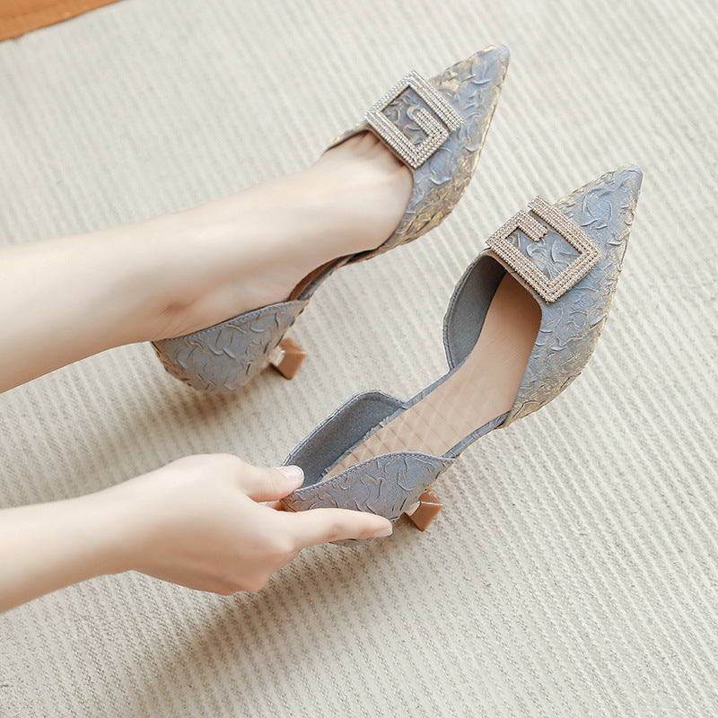 Damen elegante Sling-Pumps mit kunstvollem Blumenrelief und funkelndem Schmuck