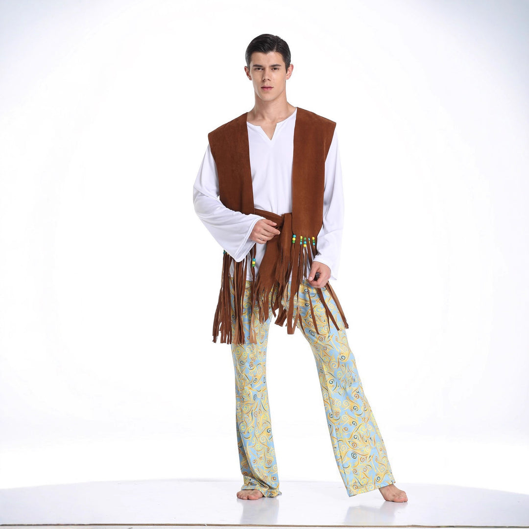 Herren Kostüm im Wildwest-Stil mit fransigem Weste und bunten Hosendetails R&B