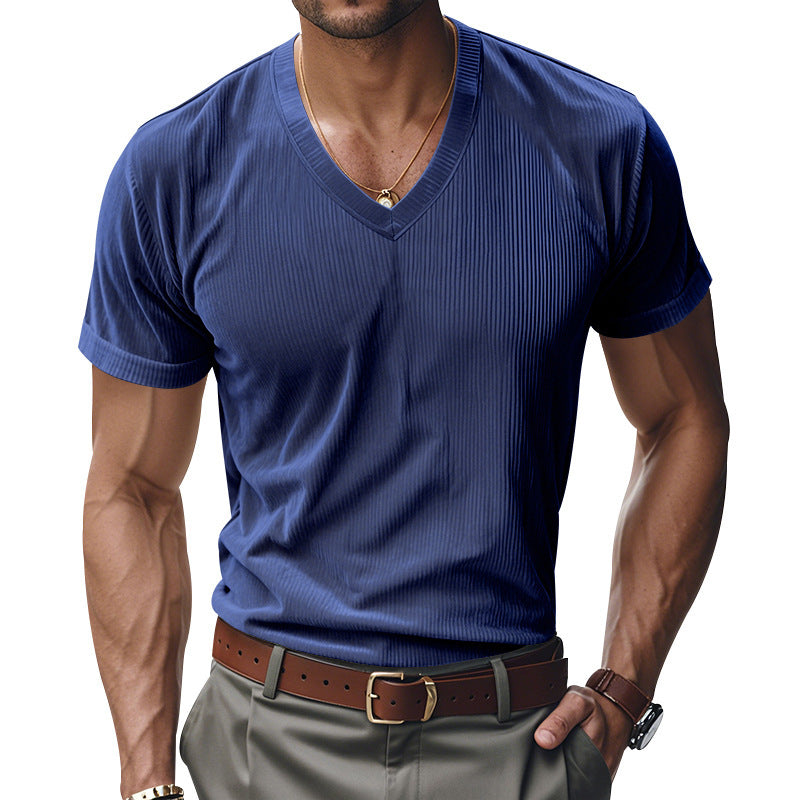Herren modernes V-Ausschnitt T-Shirt aus strukturiertem Material R&B