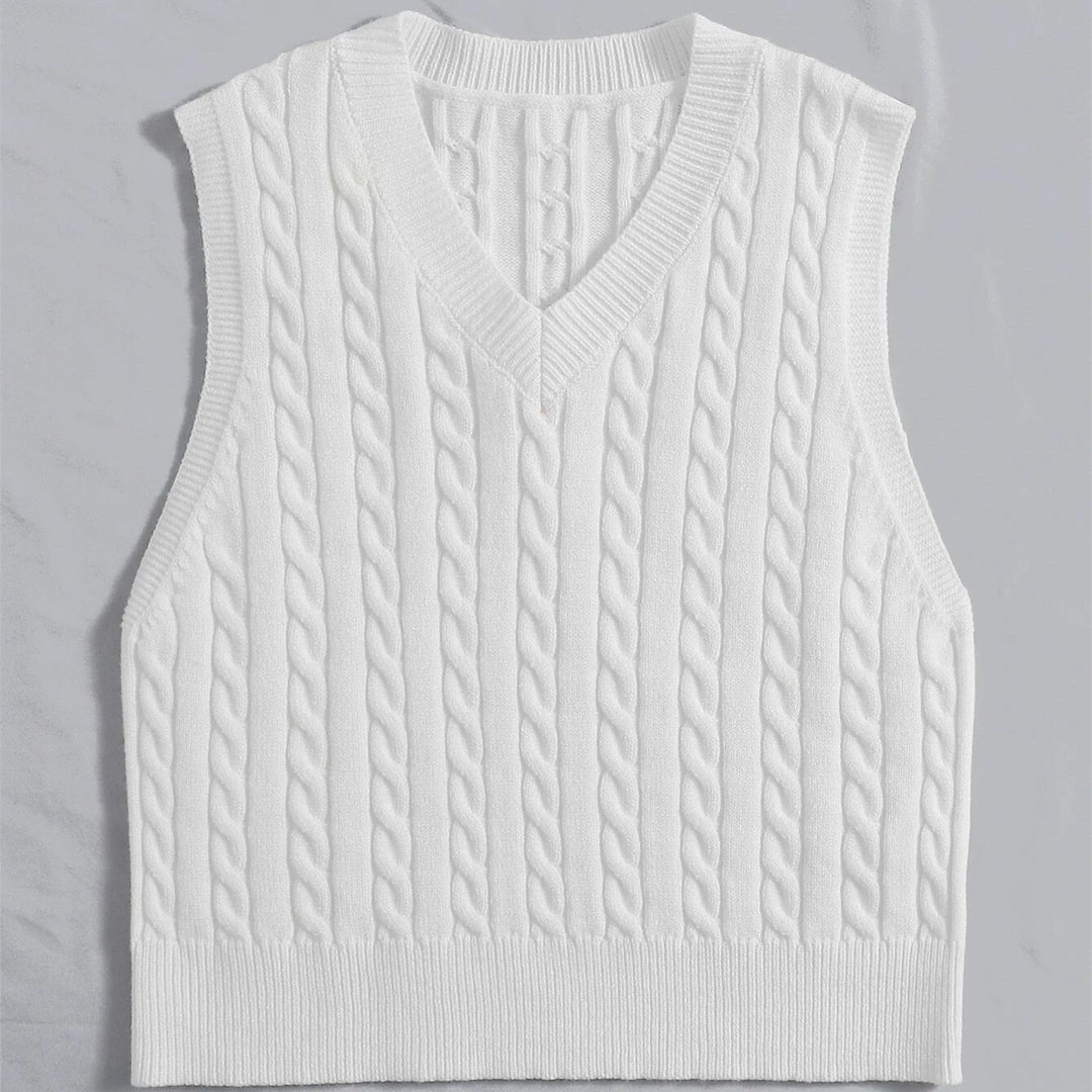 Damen Strickweste mit V-Ausschnitt und Zopfmuster R&B