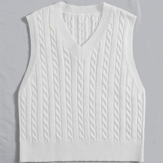 Damen Strickweste mit V-Ausschnitt und Zopfmuster R&B