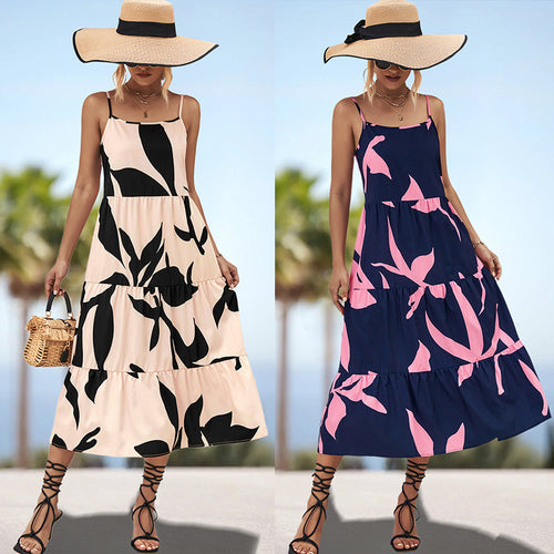 Damen Maxikleid mit elegantem Rüschen-Design und botanischem Print R&B