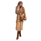 Damen eleganter Wollmantel mit Gürtel und klassischem Revers R&B