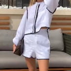 Damen Legeres Zweiteiliges Set mit Bluse und Shorts R&B