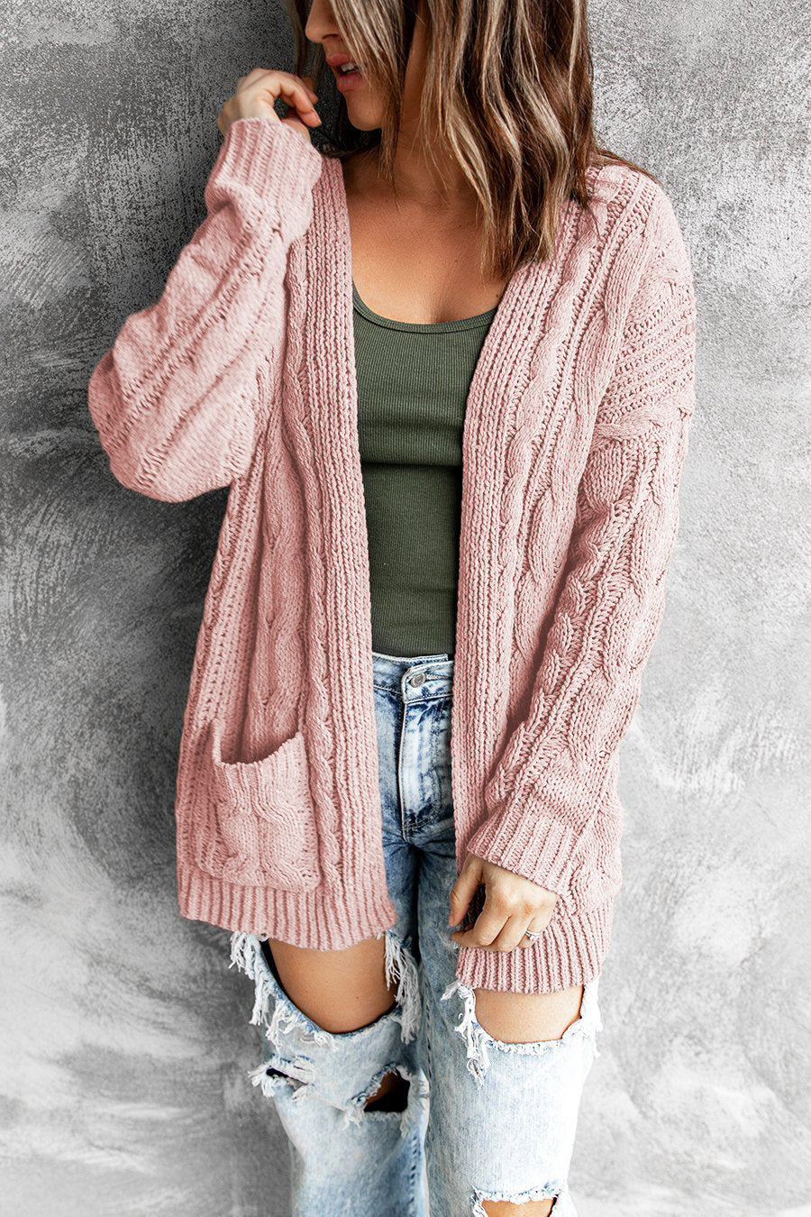 Damen Strickjacke mit voluminösen Ärmeln und tiefen Taschen R&B