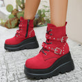 Damen Wedge-Stiefel mit modischen Schnallen und robustem Plateau R&B