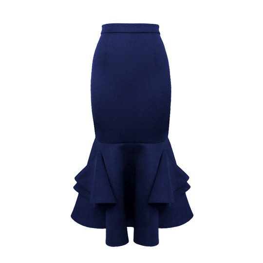 Damen eleganter figurbetonter Rock mit voluminösem Rüschenabschluss R&B