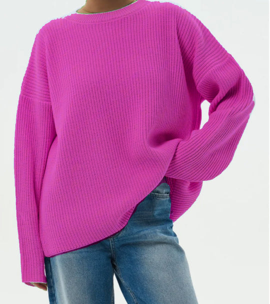 Damen Lässiger Grobstrickpullover mit weiten Ärmeln und modernem Schnitt R&B