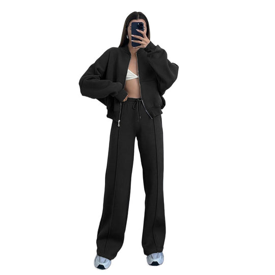Damen lässiges Freizeit-Set aus weichem Sweatstoff mit hohem Kragen und weitem Schnitt R&B
