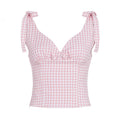 Damen V-Ausschnitt Top mit Bindedetails im Karomuster R&B