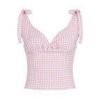 Damen V-Ausschnitt Top mit Bindedetails im Karomuster R&B