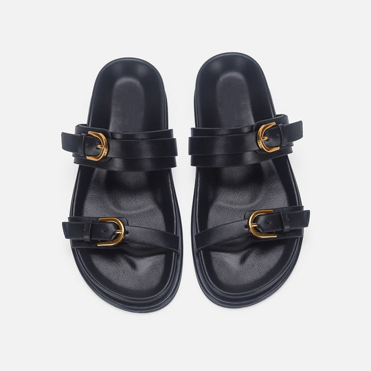 Damen elegante Riemensandalen mit goldenen Schnallen R&B