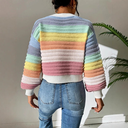 Damen Modischer Strickpullover mit Volumenärmel und Randdetails R&B