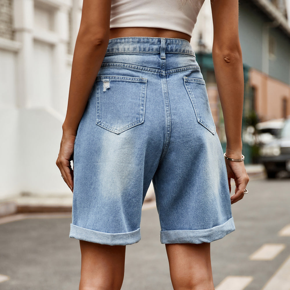 Damen entspannte Denim-Shorts mit umgeschlagenem Saum R&B